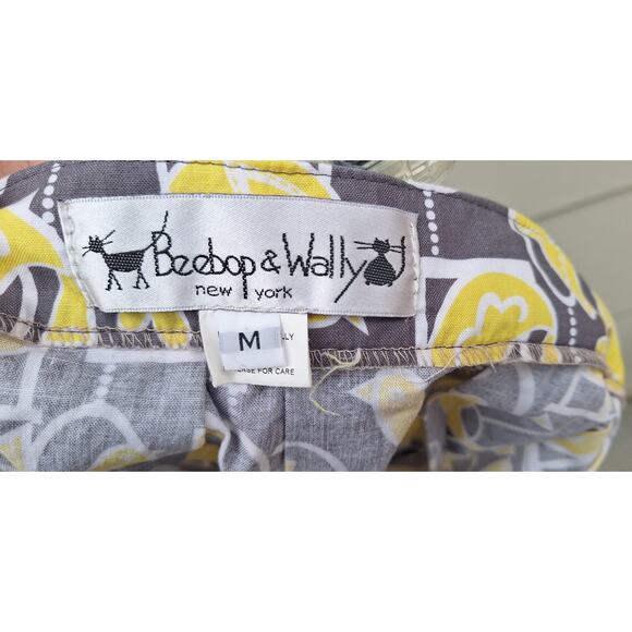 Beebop and Wally NY Zoe Cotton Skirt Novelty Canary Bird Pleated Gray Yellow M - Picture 2 of 10